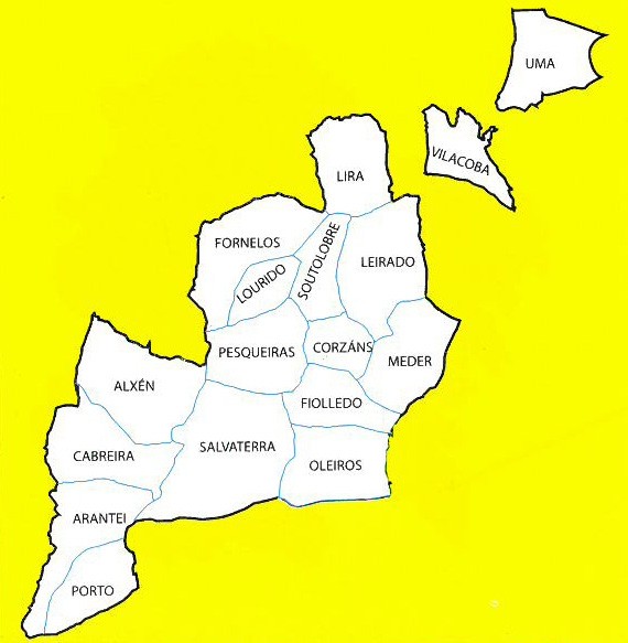 Mapa das parroquias de Salvaterra de Miño